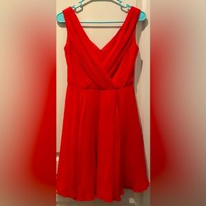 Shoshanna Sleeveless Shirred Draped Silk V-neck Flirty Fit & Flare Mini Dress